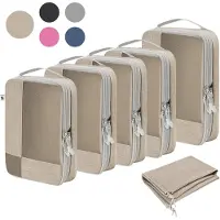 Sc Skycases Travel Essentials Packing Cubes - Lot de 6 pièces - Organisateurs de compression de luxe en nylon de haute qualité - Peu encombrants et durables - Idéaux pour les voyages - Beige