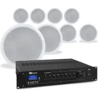 Power Dynamics Deckenlautsprecher Set mit 8 weissen Lautsprechern - 100 V - einschliesslich Bluetooth (Passif, 1x 6 W), Haut-parleur PA, Blanc