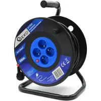 GEKO Enrouleur de câble électrique 3x1,0 mm² - 40m de rallonge avec 4 prises et une capacité de charge de 2300W, IP20, idéal pour les applications intérieures.