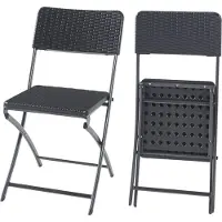 En.casa Set de chaises pliantes 'Mark' 2 pièces, structure métallique 81 x 58 x 45 cm aspect rotin, noir