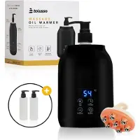 Bolusso Black Massage Oil Heater - 30 à 65 degrés - Guasha - Inclut 2 distributeurs &amp; outil de massage - Bouteille électrique