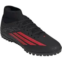 Adidas Chaussures de football F50 Club Mi-Montante Homme, Collection Stealth Victory, Semelle TF Core Black/Lucid Red/Noir
