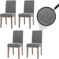 Mendler Lot de 4 chaises de salle à manger Littau, chaise de cuisine à dossier haut, tissu/textile bouclé bois gris, pieds couleur naturelle