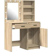 vidaXL Ensemble de table de maquillage avec éclairage LED, 2 pièces, en panneaux de particules imitation chêne Sonoma