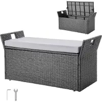 Vevor Banc de Rangement Extérieur en Rotin Synthétique Coffre de Jardin 151 L Banc de Terrasse avec Coussin