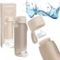 Wessper Bouteille d'eau 700ml, capuchon filtre à eau en silicone sans BPA, beige