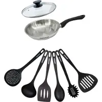 Fackelmann Set poêle 20 cm en inox, couvercle verre et 6 ustensiles Geneva