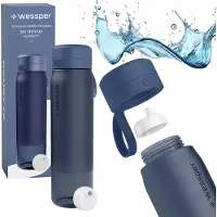 Wessper Bouteille d'eau 1000ml, capuchon filtre à eau en silicone sans BPA, bleu