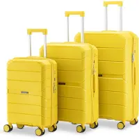 Sc SKYCASES Urban Adventurer - Ensemble de valises - 3 pièces - Serrure à chiffres - 232L - Roues pivotantes - Valise de voyage avec serrure de valise - Légère - Jaune
