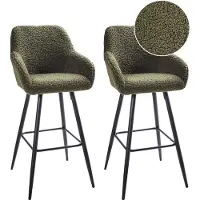 Beliani Jeu de 2 chaises de bar en bougran vert foncé avec accoudoirs meubles modernes salle à manger cuisine