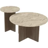 CALICOSY - Lot de 2 Tables basses rondes Ø70 cm et Ø40 cm TILIA
