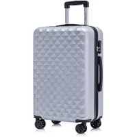 YONSLY Valise à roulettes, valise de voyage, valise cabine à 4 roulettes pivotantes à 360°, valise rigide, serrure à combinaison, poignée souple en caoutchouc (L, argent)