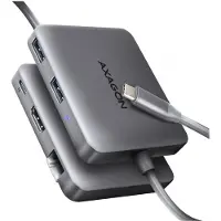 Axagon N HMC-5HL Hub USB 5Gbps 2x USB-A HDMI 4k/60Hz RJ-45 GLAN PD 100W kabel USB-C câblé USB 3.2 Gen 1 (3.1 Gen 1) Type-C Argent