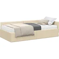 vidaXL Cadre de lit d'angle avec matelas Autres 2 pcs Crème Tissu