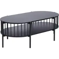 Beliani Table basse noire en MDF, 103 x 50 cm, ovale, avec étagère, lamelles noires, style rétro mid-century