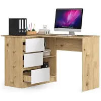 Akord Bureau d'angle B16 CLP GAUCHE CHÊNE ARTISAN BLANC avec Rangement et Plateau en Stratifié Résistant