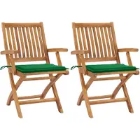 vidaXL Chaises de jardin 2 pcs. avec coussins verts teck massif