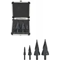 AWTOOLS AW WIERTŁO STOPNIOWE SPIRALNE CPL. 4szt./ 4-12 4-20 4-32 4-39mm/ AICrN/ CZARNE/ ETUI PLASTIK (Ø 4-32mm)