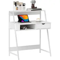 HOMCOM Bureau secrétaire Bureau Informatique Style néo-rétro tiroir Niche étagère métal Blanc