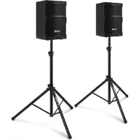 Power Dynamics PDY210A Active Lautsprecher Set mit Ständen - 10 Zoll - 800W - Schwarz (Actif), Haut-parleur PA, Noir