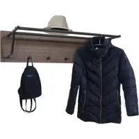 Mendler Portemanteau mural HWC-N78, 2 barres de penderie 4 crochets, style scandinave métal bois mélamine MVG 20x80x27cm brun foncé