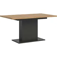 Ebuy24 Motion table de salle à manger pied colonne 90x150/190 cm avec 1 rallonge chêneReproduction, gris.