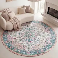 FRAAI Tapis rond vintage - Lily Oriental Bleu/Rose | Ø 120 cm | Rond | Tissage plat