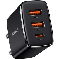 Baseus Chargeur rapide compact , 2Xusb, Usb-C, Pd, 3A, 30W (Noir)