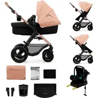 Kinderkraft MOOV 2 AIR - Poussette 4 en 1 - Baignoire bébé, poussette et MINK PRO i-Size - Roues gonflables - Capote UPF50+ - Jusqu'à 27 kg - Beige