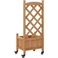 vidaXL Jardinière avec treillis et roues marron bois massif de sapin