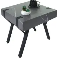 Mendler Table D'appoint Hwc-L54, Table Basse Table De Chevet Table De Salon, Fer Mdf 50x55x50cm Aspect Marbre Gris