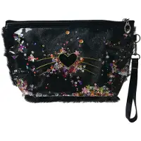 Juleeze Sacoche toilette noire chat scintillant 23x13 cm