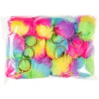 LG-Imports Porte-clés pelucheux Boule arc-en-ciel, 12pcs.