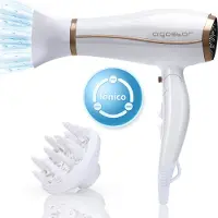 Aigostar Sèche-cheveux ionique 2200 W, sèche-cheveux, sèche-cheveux ionique, fonction ions négatifs, séchoir à cheveux avec diffuseur et accessoires, blanc