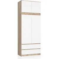 Akord Armoire Surmeuble 2 Portes 2 Tiroirs Chêne Sonoma Et Blanc 90X51X234