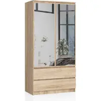 Akord Armoire 2 Portes 2 Tiroirs 2 Miroirs Chêne Sonoma 90X51X180