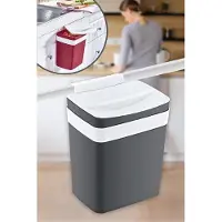 Optimus Poubelle suspendue Doreline avec couvercle, en plastique, 8,5 litres, gris/blanc, 22 x 17 x 27 cm