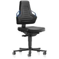 BIMOS Nexxit industrial swivel chair Roulettes Revêtement en simili-cuir noir Poignée bleue 450-600 mm (45 - 60 cm)