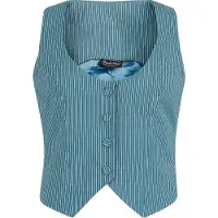 Voodoo Vixen Veste Sans Manches Rockabilly de - Pinstripe Collard Vest - XS - XXL - pour Femme - bleu - Taille M