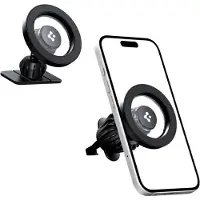 Spigen MFT13 Support voiture MagSafe pour cockpit ou aération, Support pour smartphone, Gris, Noir, Argent