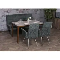Mendler Set de salle à manger HWC-G55, set de 2 chaises avec accoudoirs+banc 160cm, inox brossé tissu/textile chenille bleu-vert