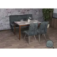 Mendler Set de salle à manger HWC-G55, set de 2 chaises + banc 160cm, inox brossé tissu/textile chenille bleu-vert