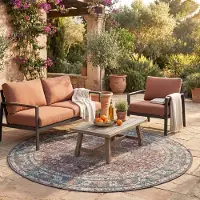FRAAI Tapis d'intérieur et d'extérieur rond - kairo Medallion Bordeaux | Ø 100 cm | Rond | Tissage plat