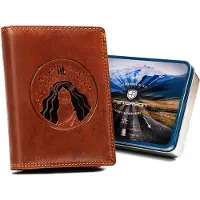 Peterson | Grand porte-monnaie, pour hommes, en cuir, avec signe astrologique en relief