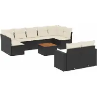 vidaXL Ensemble de 10 canapés de jardin avec coussins noir poly rotin