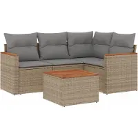 vidaXL Ensemble de salon de jardin 5 pièces avec coussins Beige Poly Rattan