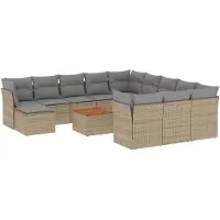 vidaXL Ensemble de 13 canapés de jardin avec coussins Beige Poly Rattan