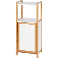 Wenko Panier à linge Finja avec étagère – Bambou/Blanc – 40 x 95 x 30 cm