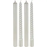 LIGHTS Lot de 4 Bougies Bâtons pailleté et twisté Blanc H 25 cm