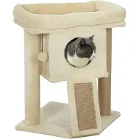 PawHut Arbre à chat 57 cm - Petit arbre à chat avec niche et plate-forme de repos - Beige